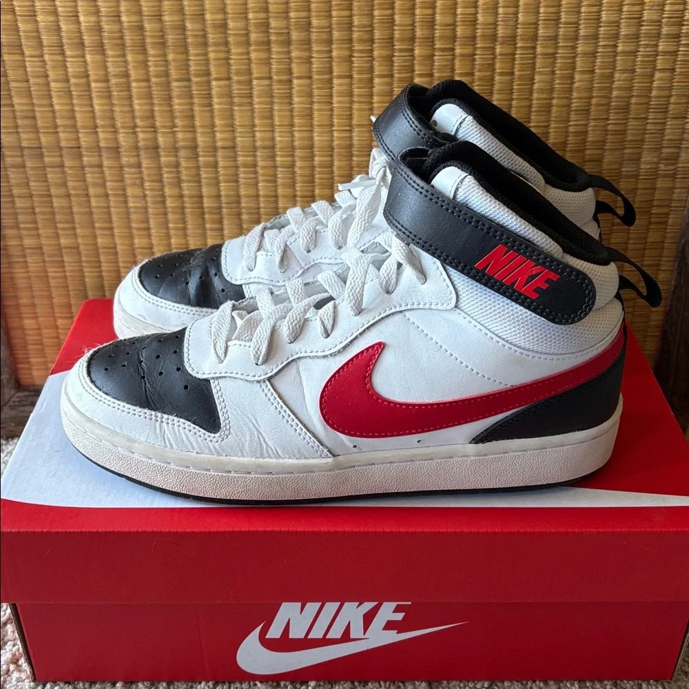 EUC NIKE: Court Borough Mid 2- Red and Black Basketball Sneakers EUC- Size 7Y